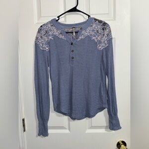 Free People Blue Lace Detail Blouse